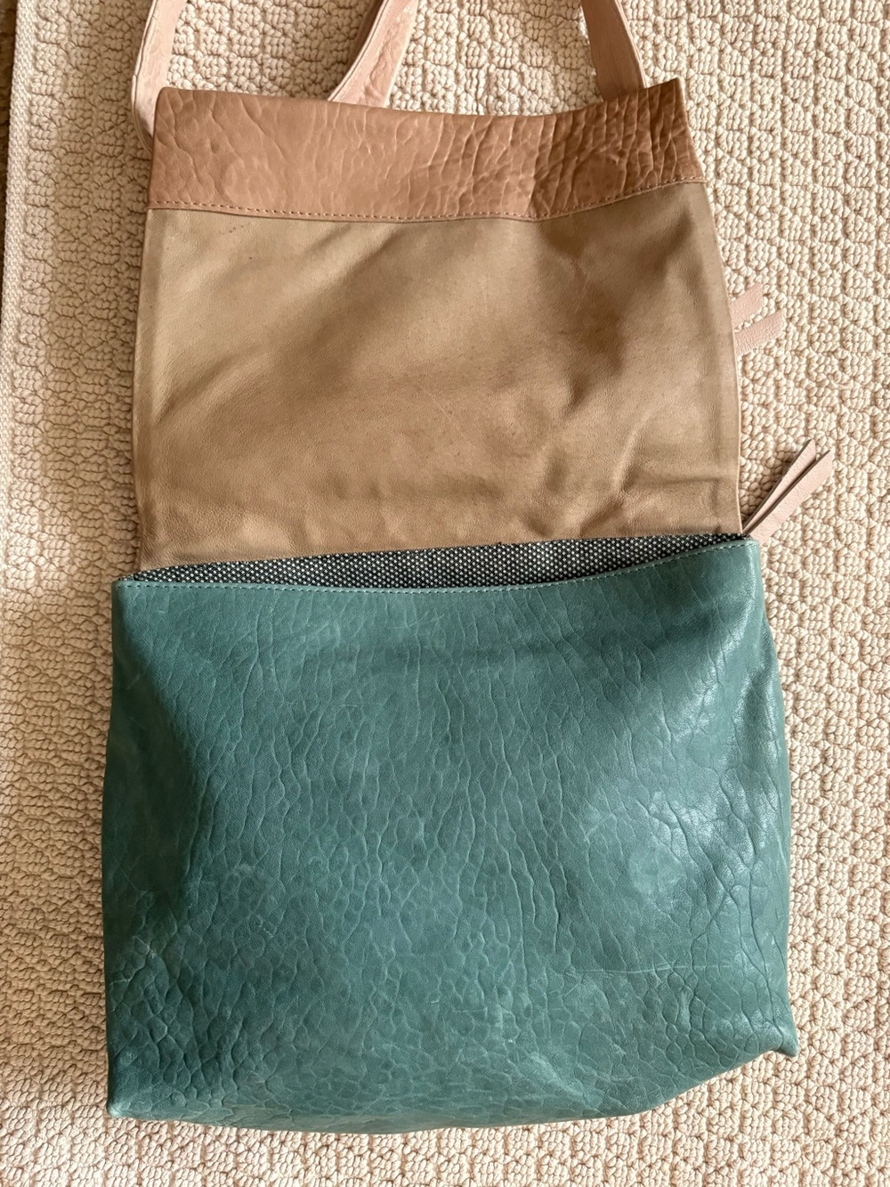 Daniella Lehavi Two-Tone Pebbled Leather Crossbody Bag - Tan & Teal Anthro - Picture 4 of 5